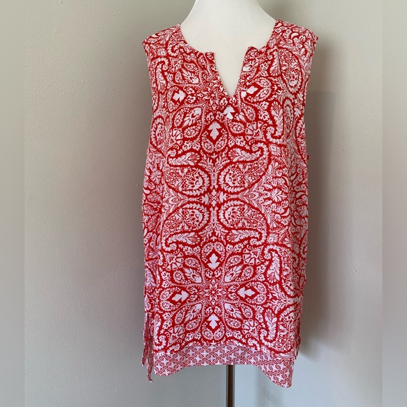 Fever Tops - Fever Women’s Tunic Top Blouse XL High Low Mixed Print Coral White Fully Lined